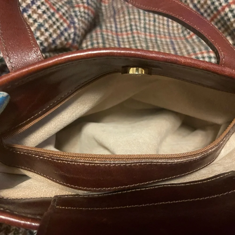 Brahmin Used Black Canvas Small Tote Leather Trim